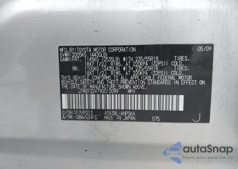 2009 Toyota Rav4 Sport z USA, uszkodzony, nr VIN JTMZF32V79D012099